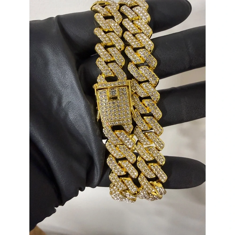 cuban chain iced out vvscz stones over stainless 24inch 14mm triple lock clasp